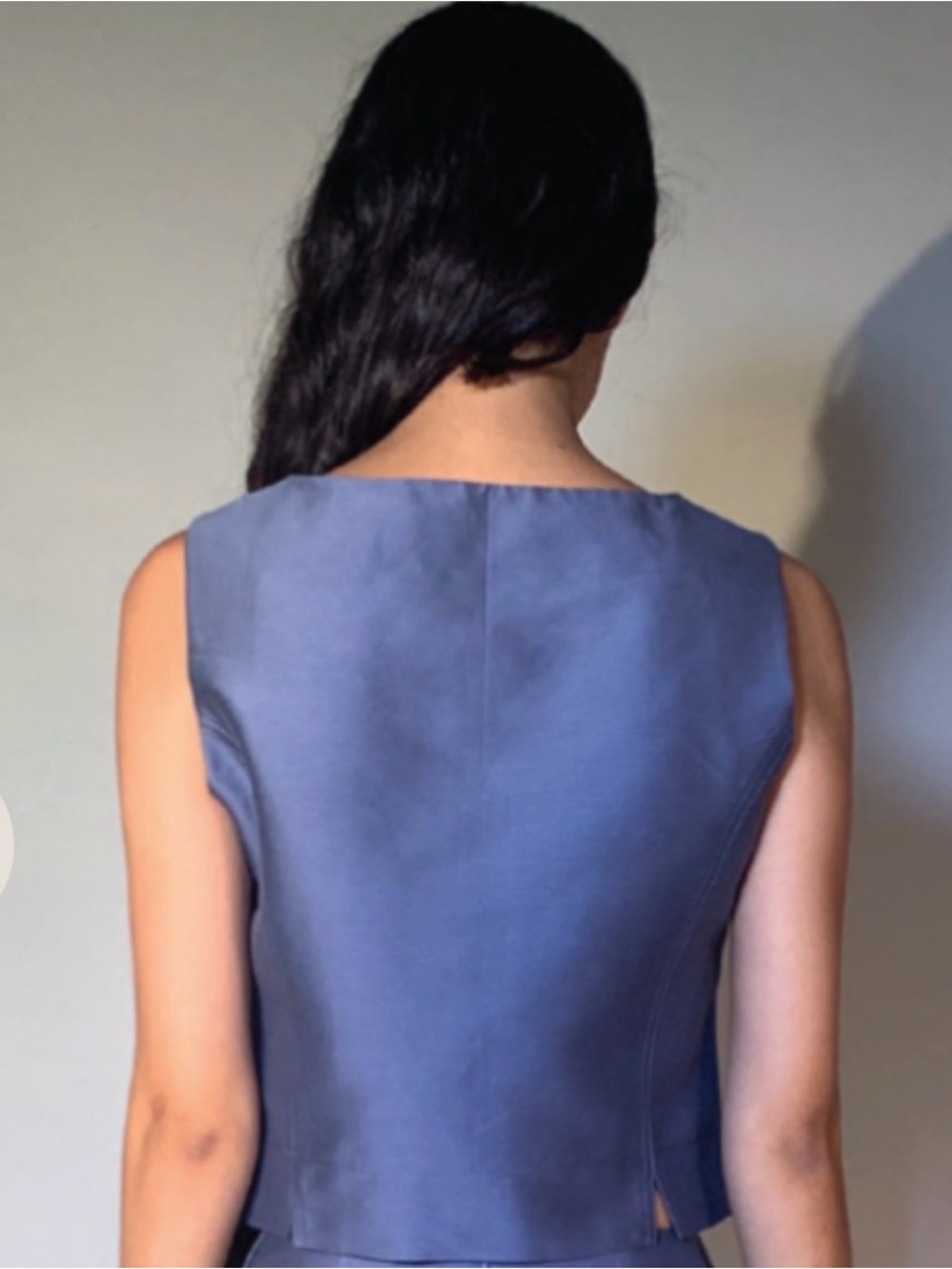 Chelsea Mak silk blend Sleeveless Blue Crop Top - Modern Minimal size small - Picture 2 of 9